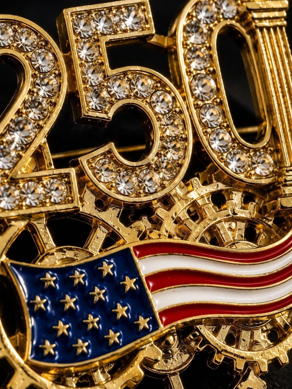 Gold '250' Americana Flag Brooch - Picture 6 of 7